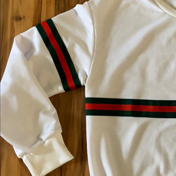 Sweater, white with red and green stripes - Picture 2 of 3